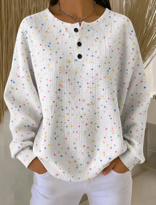 Colourful dot print waffle-knit loose sweatshirt for women
