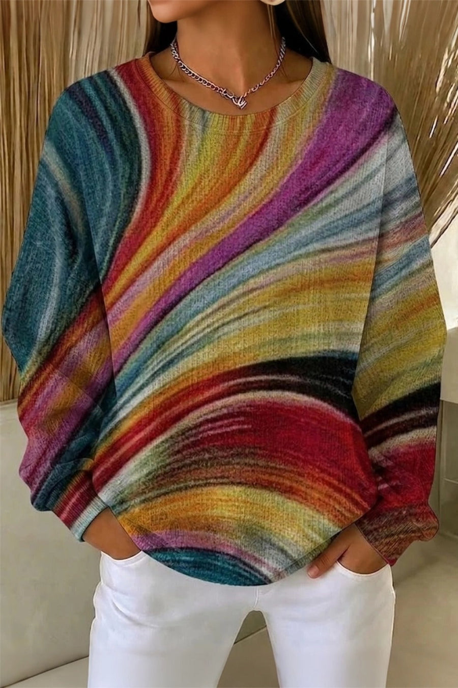 Casual crew neck sweatshirt with an abstract all-over print