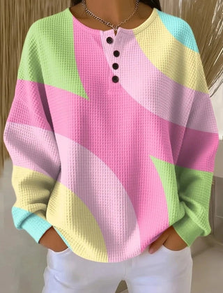 Women's crew neck abstract waffle-knit sweatshirt with a relaxed fit