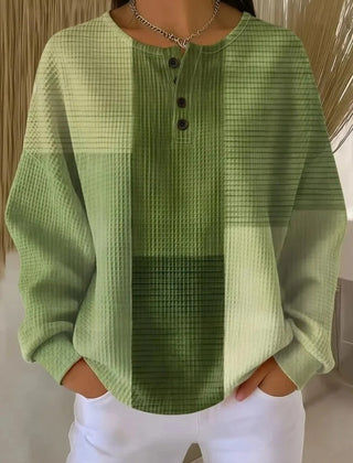 Women's crew neck waffle sweatshirt with abstract print in a relaxed casual fit