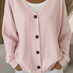 Women's striped long sleeve V-neck casual cardigan in a relaxed loose fit