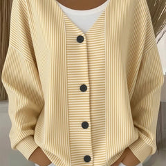 Women's striped long sleeve V-neck casual cardigan in a relaxed loose fit