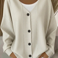 Women's striped long sleeve V-neck casual cardigan in a relaxed loose fit