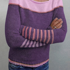 Norelle striped colour-block pullover sweater with scooped neckline and ribbed cuffs