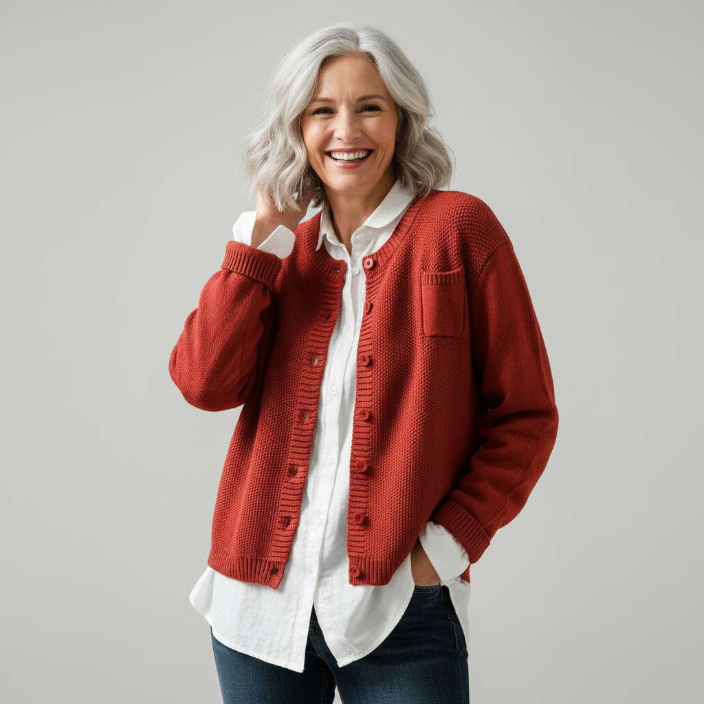 Women's cozy knit cardigan with subtle texture, shown in yellow