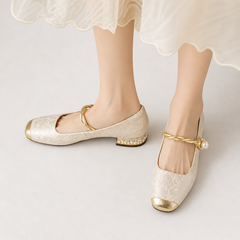 Daisy Mary Jane slip-on loafers shown in green, black and beige