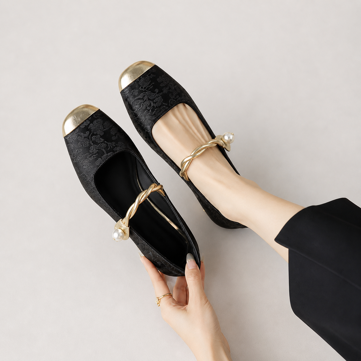 Daisy Mary Jane slip-on loafers shown in green, black and beige