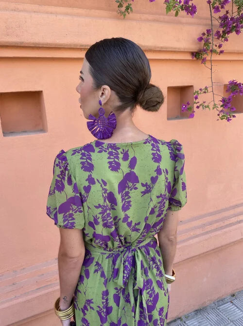 Loren | Vibrant Midi Dress with Puff Sleeves