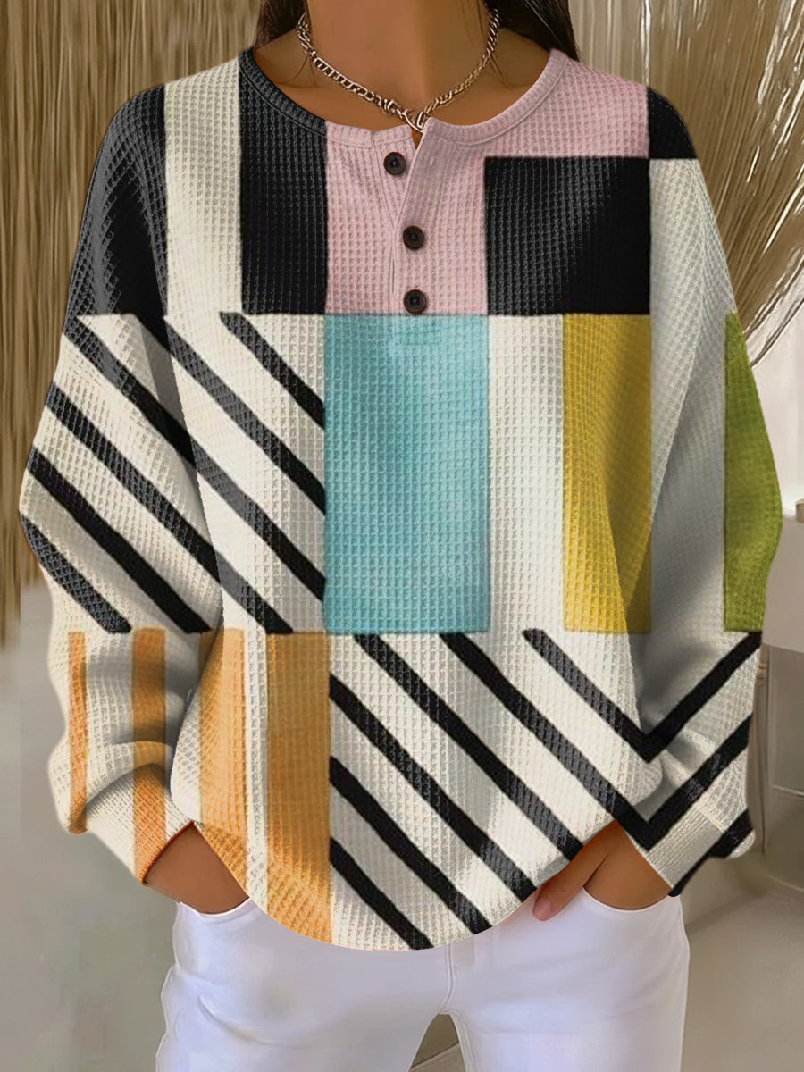 Karin | Waffle-Knit Sweater with Colorful Check Pattern