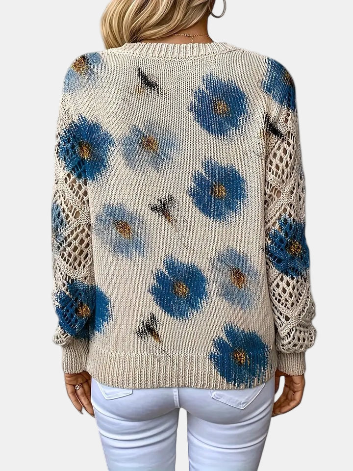 Delphine | Floral Knit V-Neck Sweater
