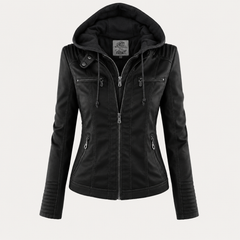 Diane hooded leather jacket with feminine fit, shown in light brown, black and dark brown
