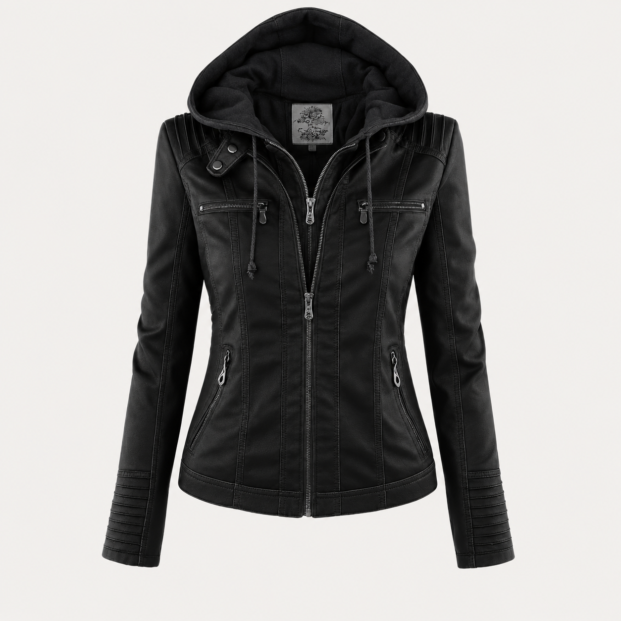 Diane hooded leather jacket with feminine fit, shown in light brown, black and dark brown