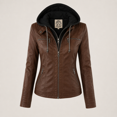 Diane hooded leather jacket with feminine fit, shown in light brown, black and dark brown
