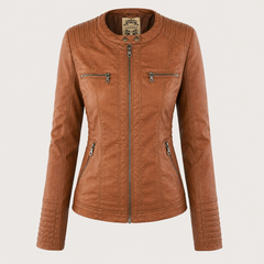 Diane hooded leather jacket with feminine fit, shown in light brown, black and dark brown