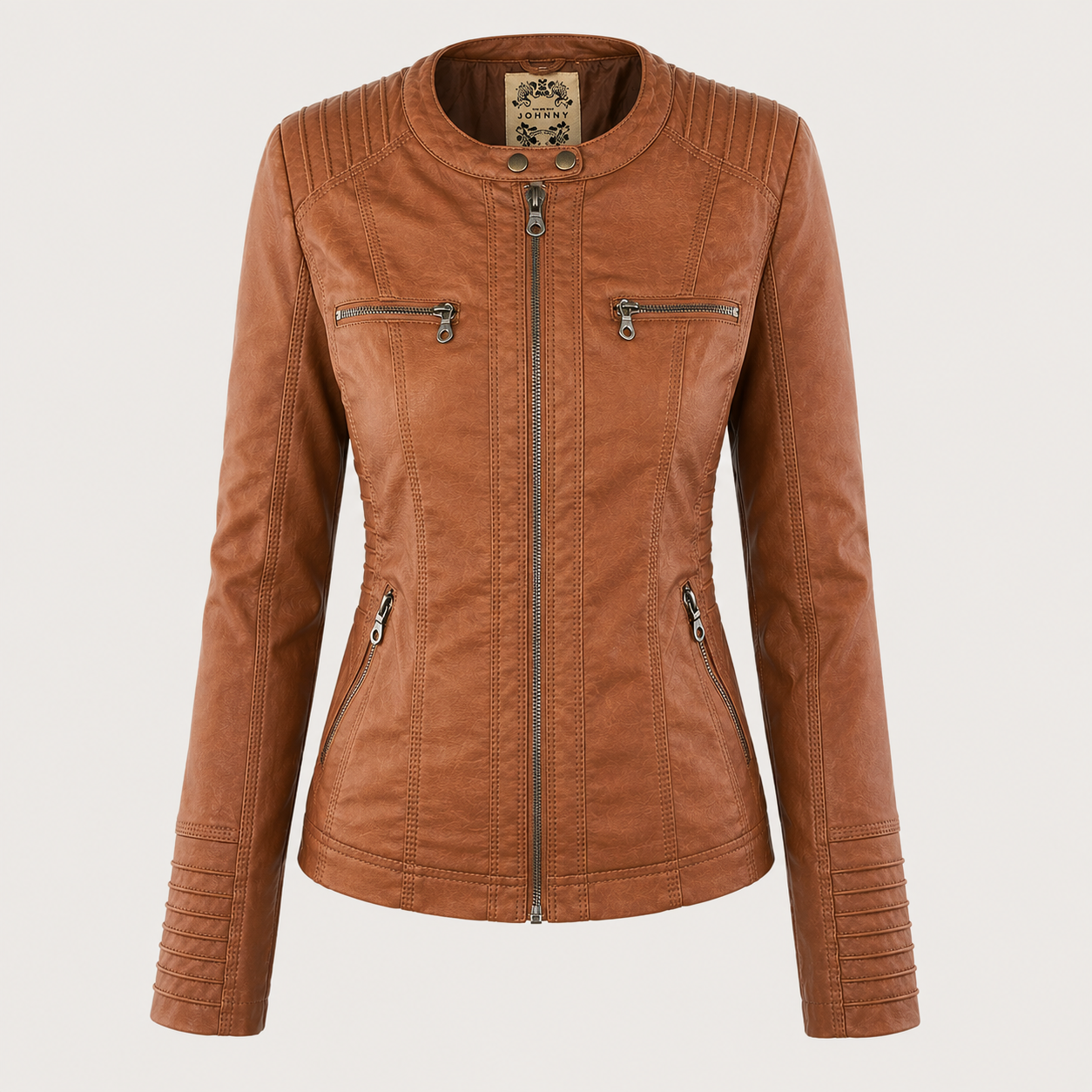 Diane hooded leather jacket with feminine fit, shown in light brown, black and dark brown