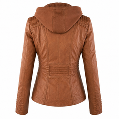 Diane hooded leather jacket with feminine fit, shown in light brown, black and dark brown