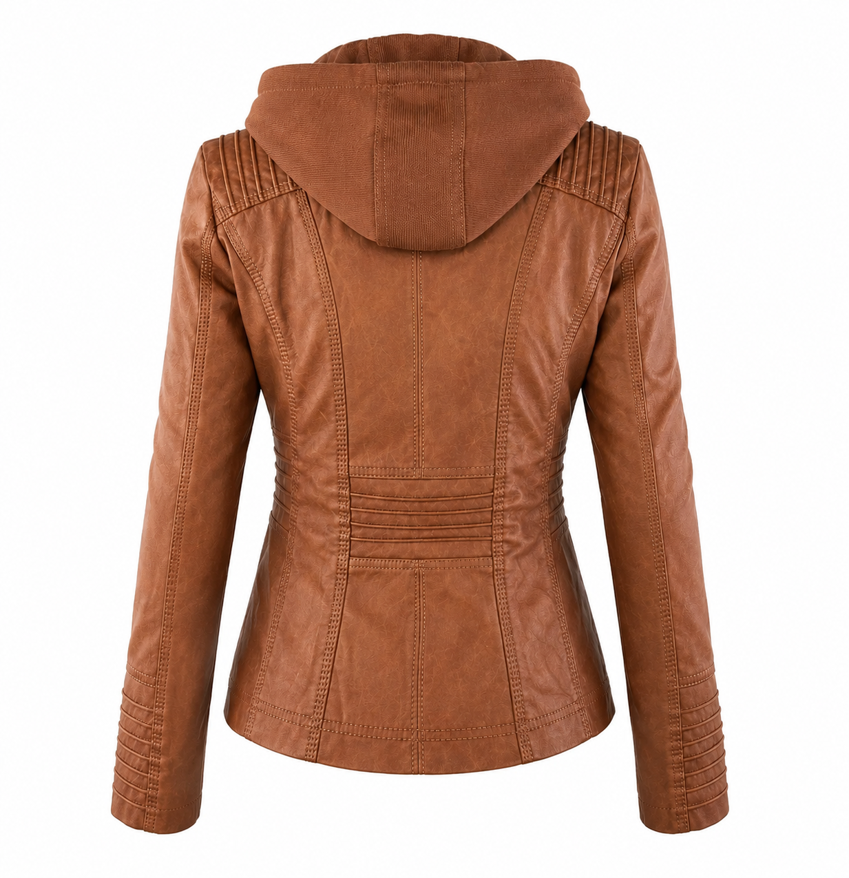 Diane hooded leather jacket with feminine fit, shown in light brown, black and dark brown