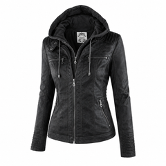 Diane hooded leather jacket with feminine fit, shown in light brown, black and dark brown