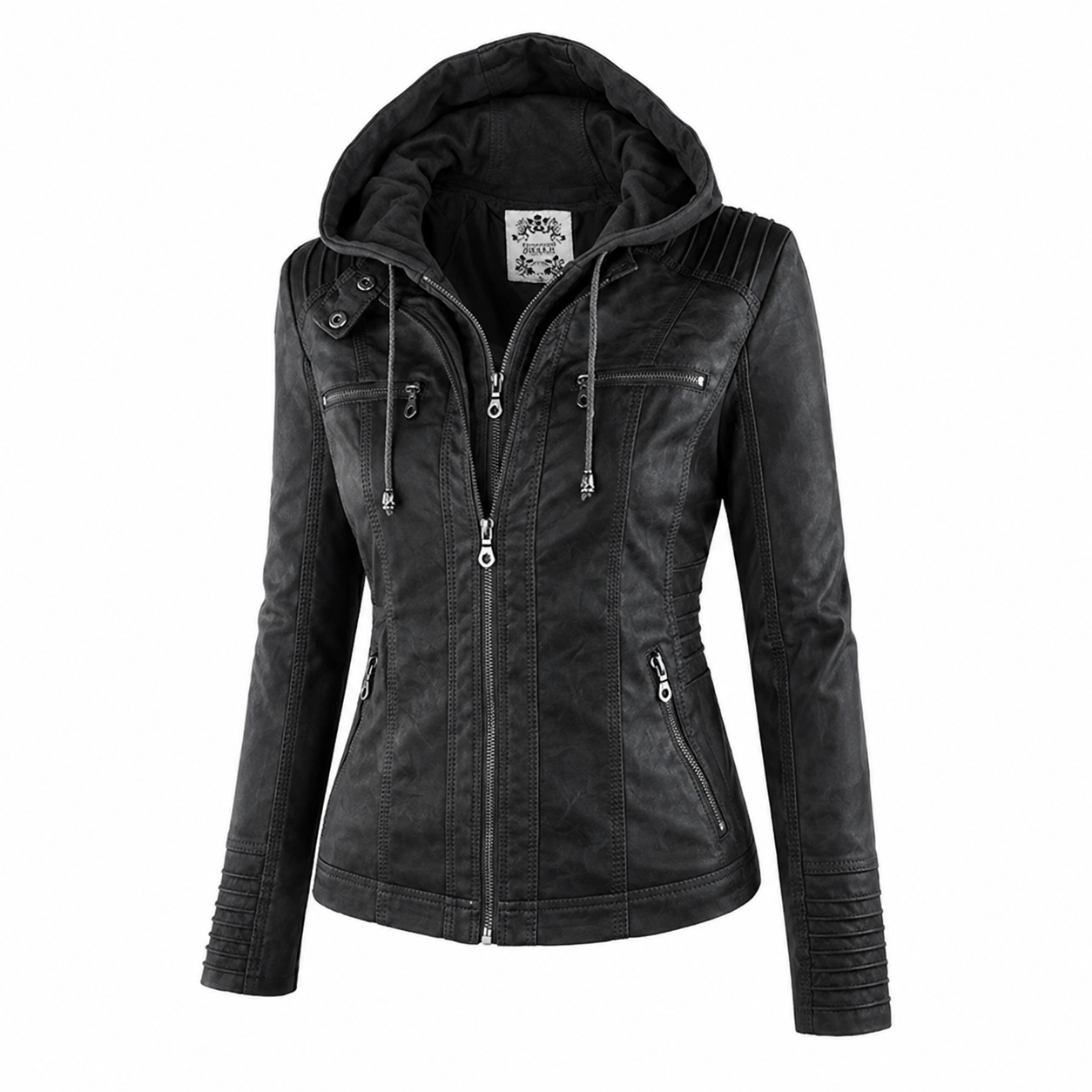 Diane hooded leather jacket with feminine fit, shown in light brown, black and dark brown