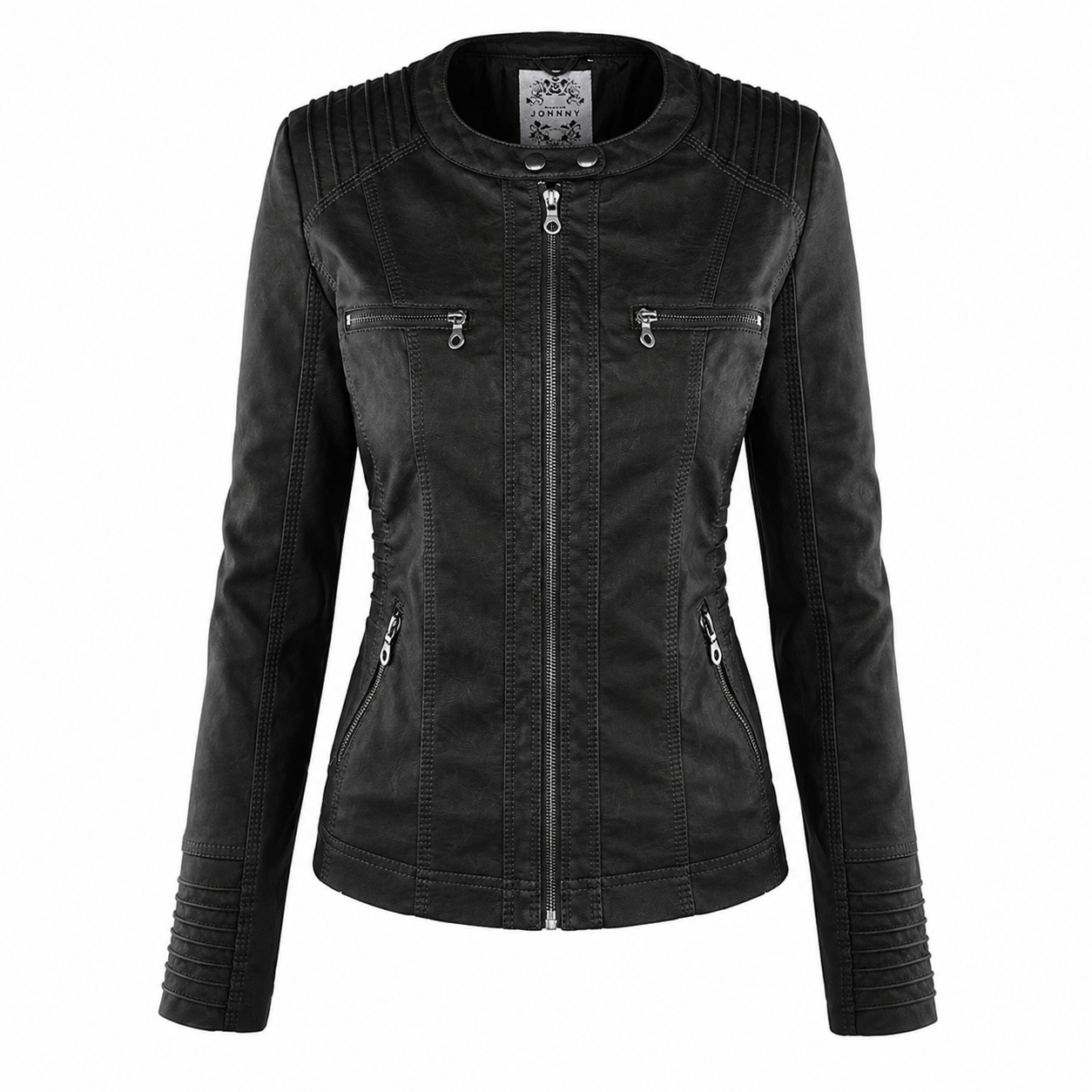 Diane hooded leather jacket with feminine fit, shown in light brown, black and dark brown