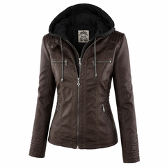 Diane hooded leather jacket with feminine fit, shown in light brown, black and dark brown