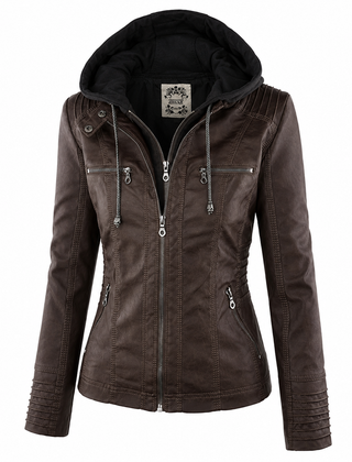 Diane hooded leather jacket with feminine fit, shown in light brown, black and dark brown