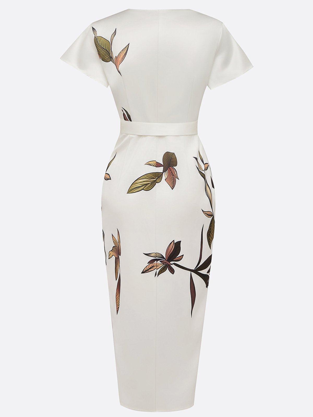 Judy | White Leaf Short Sleeve Midi Dress