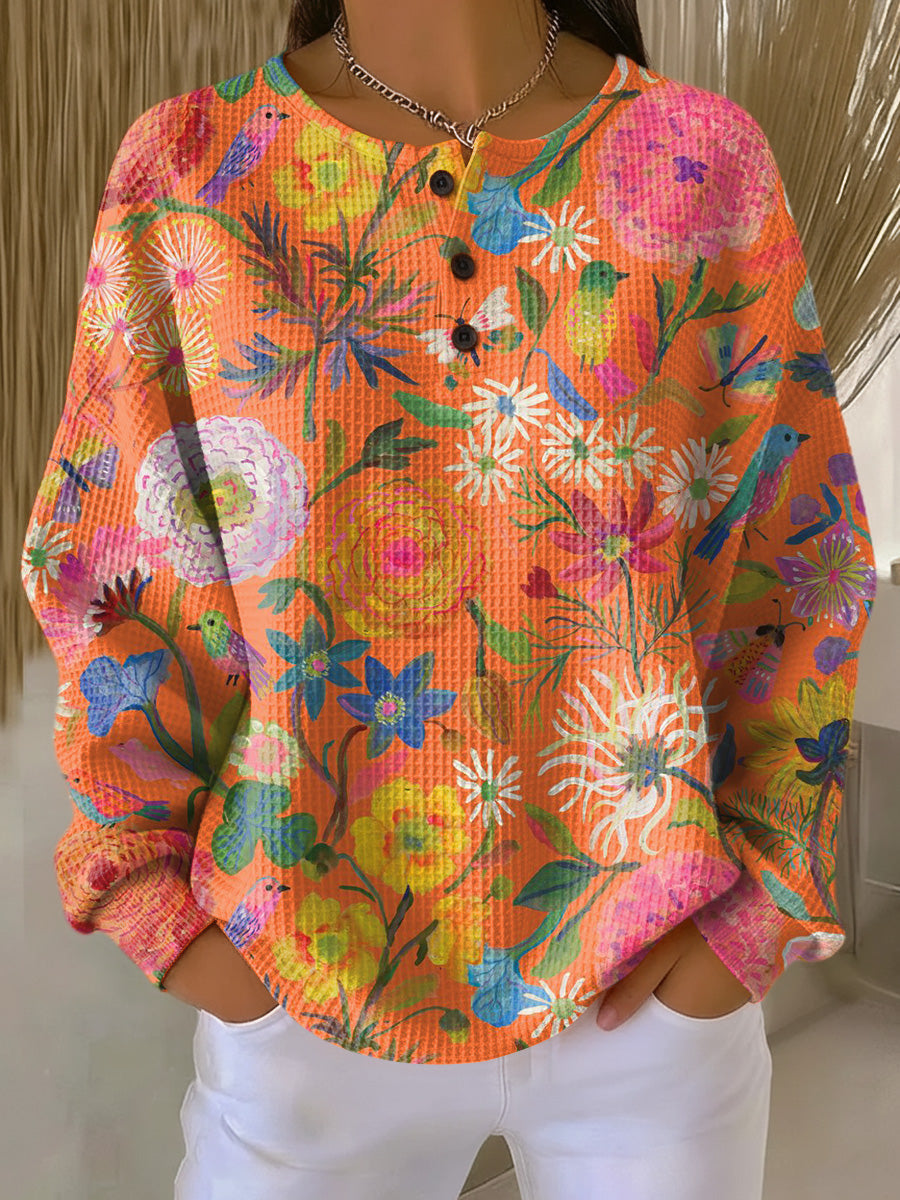 Freja | Waffle-Knit Sweater with Floral Print