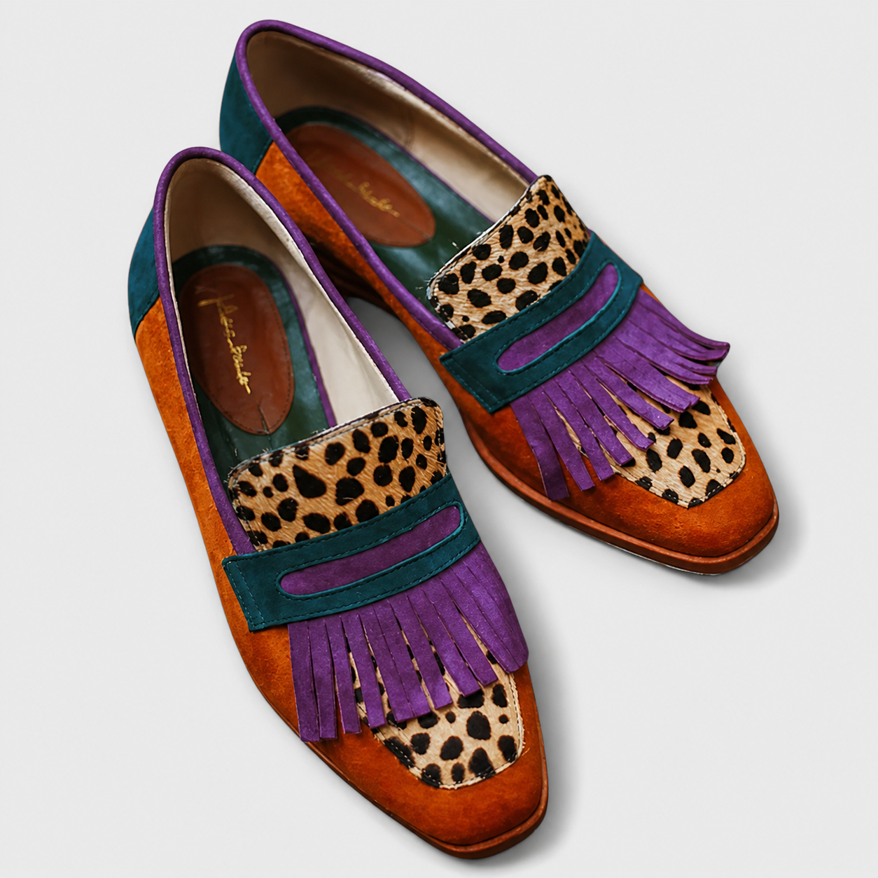 Brown leopard print slip-on loafers for women