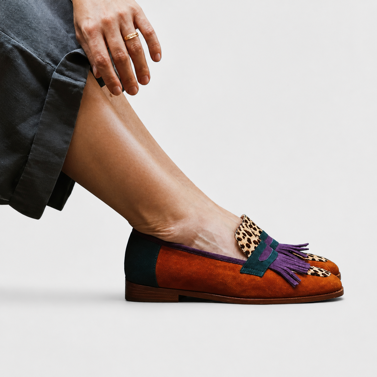 Brown leopard print slip-on loafers for women