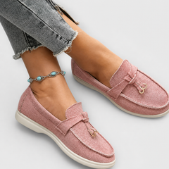 Elegant slip-on loafers shown in several neutral and colour options