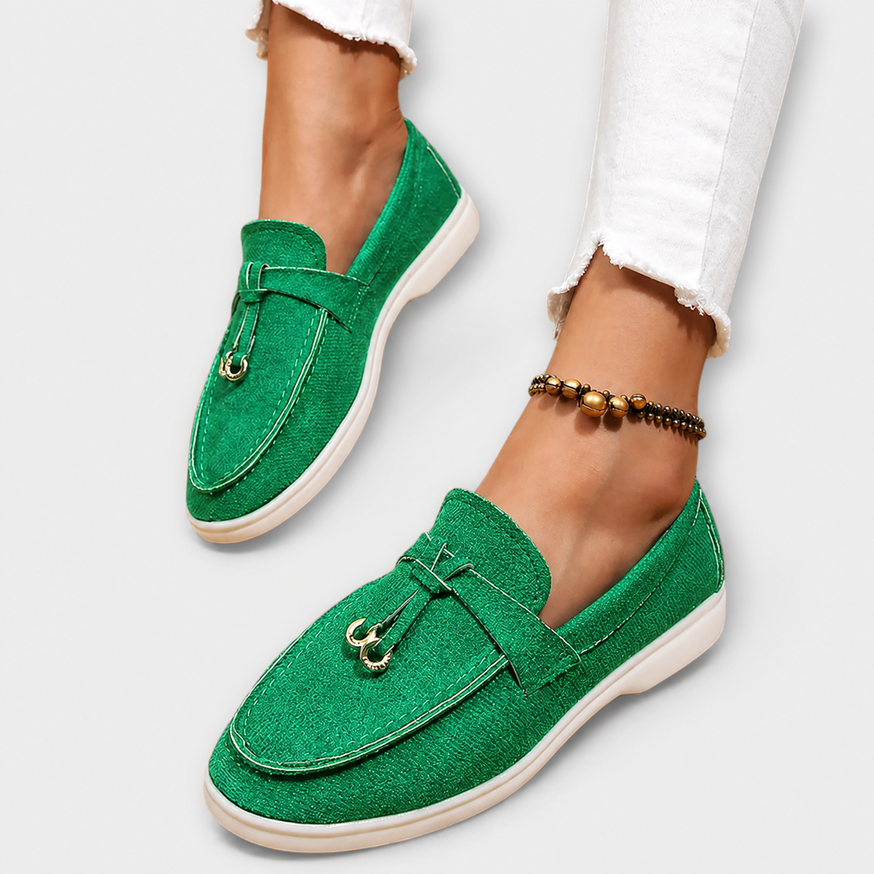 Elegant slip-on loafers shown in several neutral and colour options