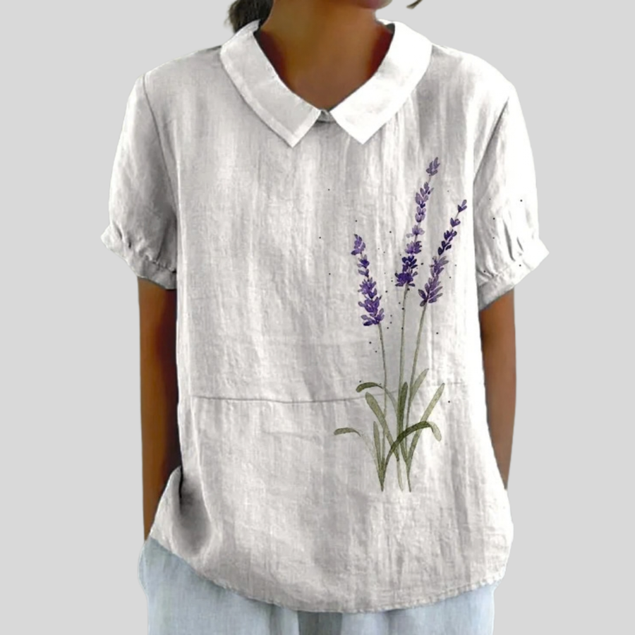 Estella soft collared blouse with delicate floral detail and relaxed fit