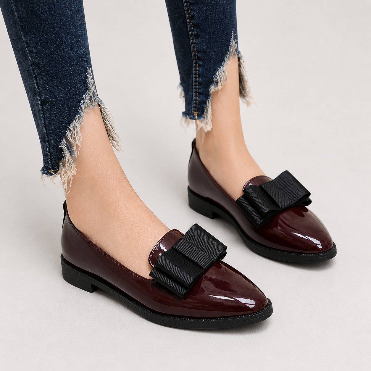 Heidi chic slip-on loafers shown in red and black