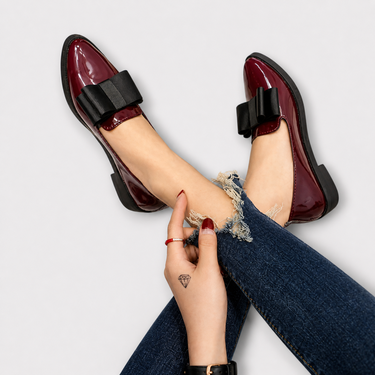 Heidi chic slip-on loafers shown in red and black