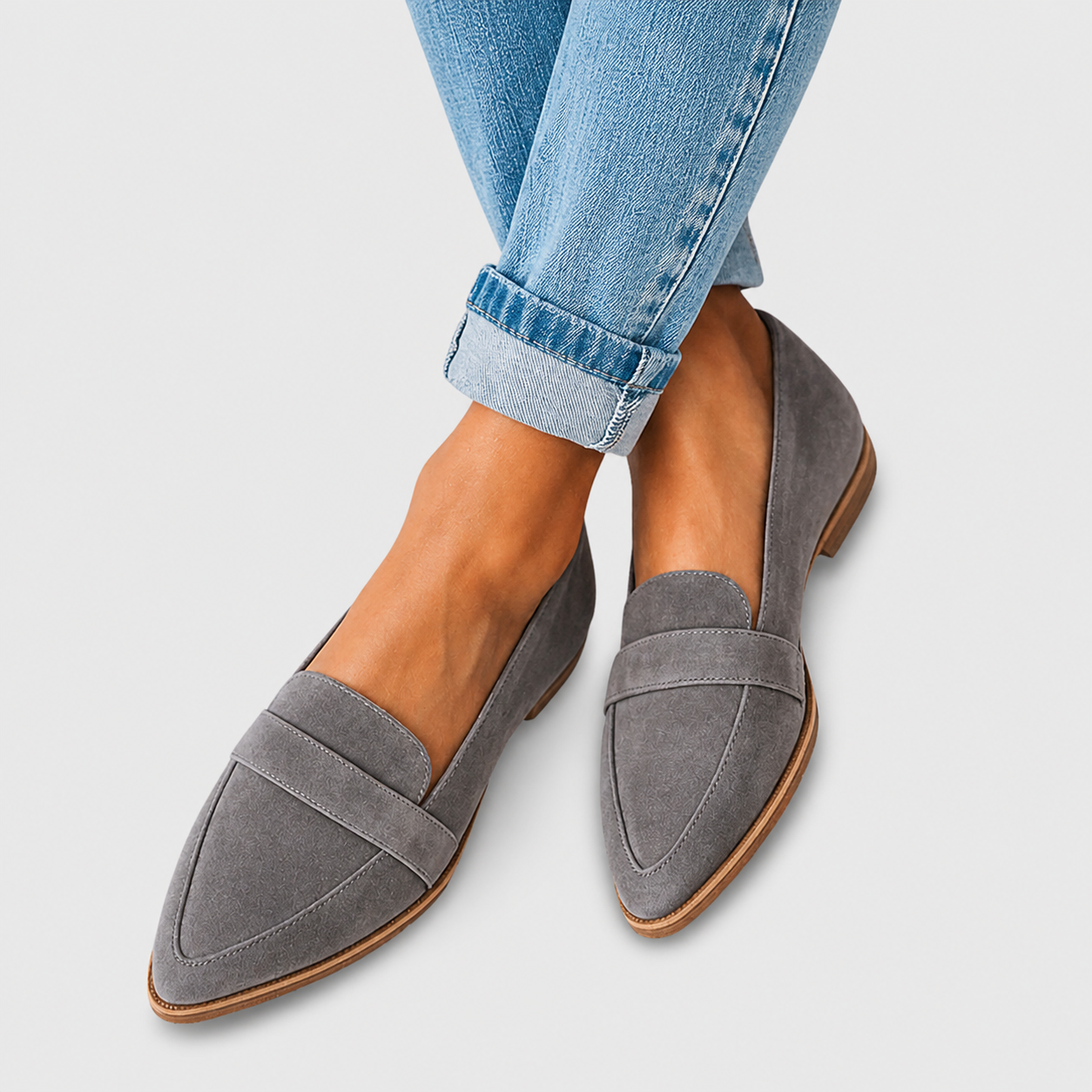 Soft cushioned slip-on loafers shown in khaki, grey, black and leopard print
