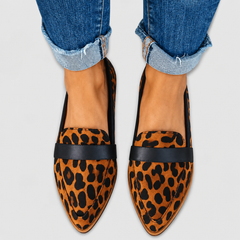 Soft cushioned slip-on loafers shown in khaki, grey, black and leopard print