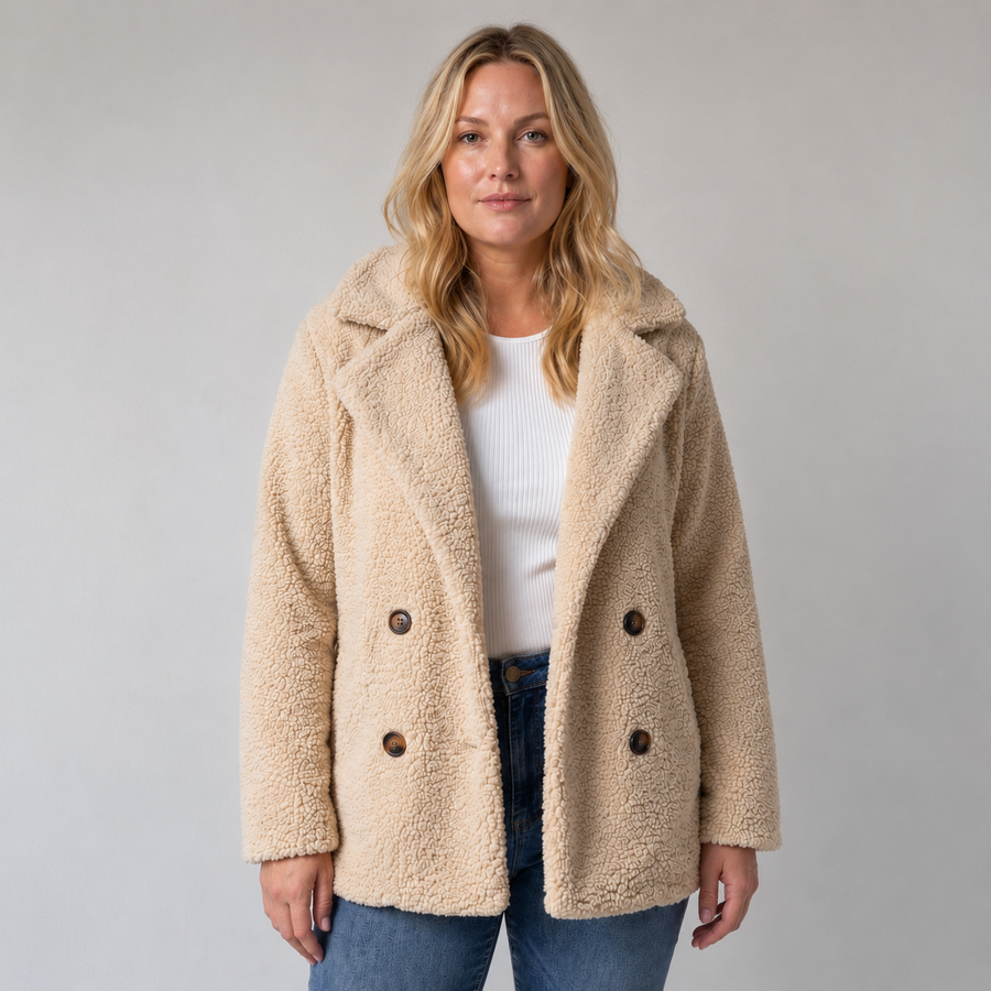 Holly cozy teddy fleece coat with a classic collar in a relaxed fit