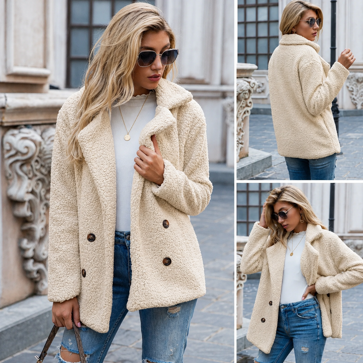 Holly cozy teddy fleece coat with a classic collar in a relaxed fit