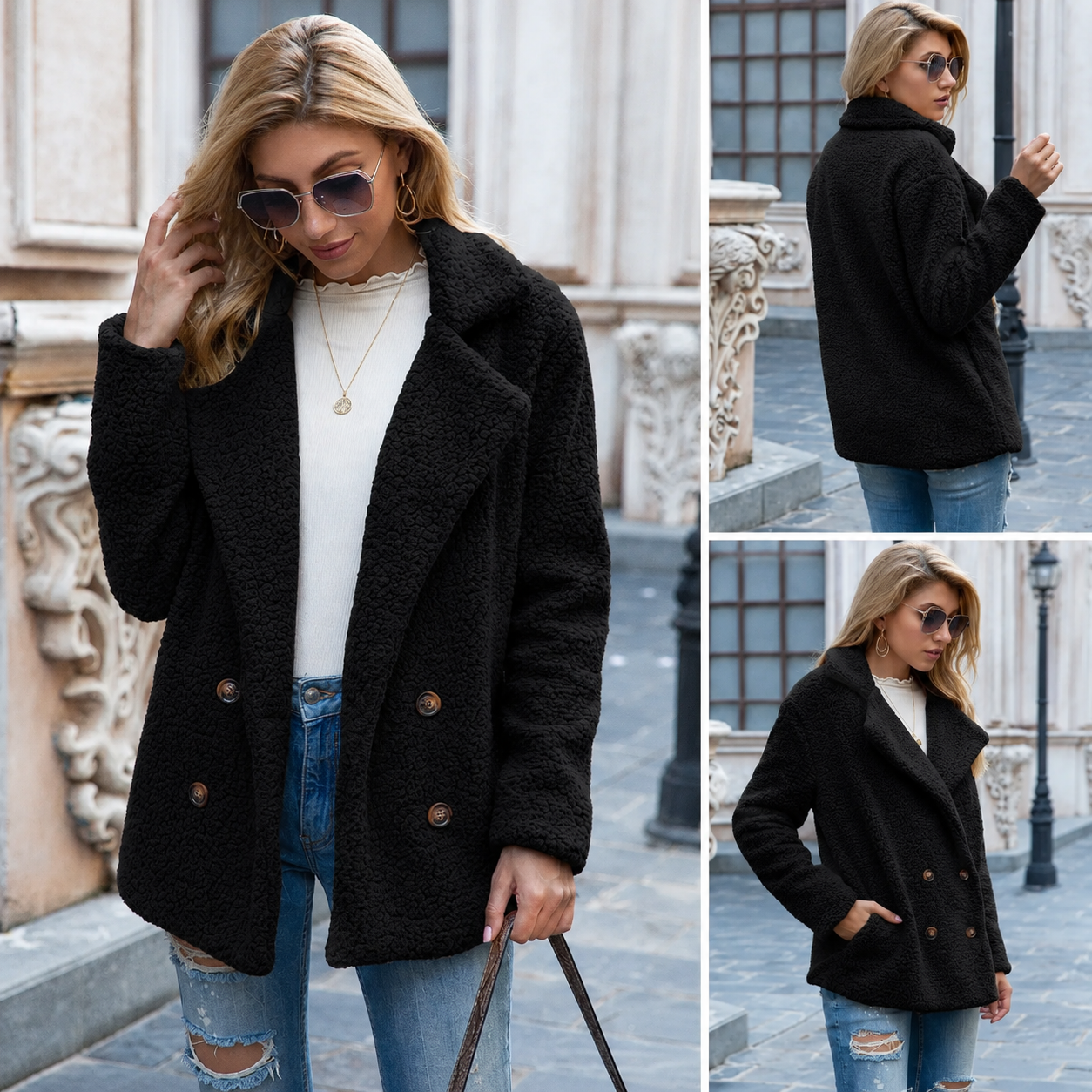 Holly cozy teddy fleece coat with a classic collar in a relaxed fit