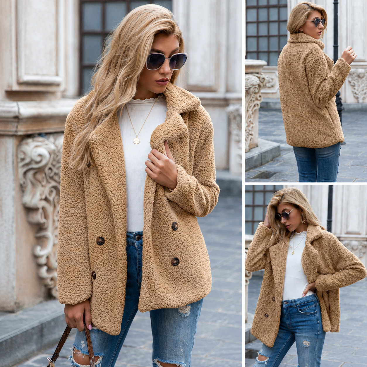 Holly cozy teddy fleece coat with a classic collar in a relaxed fit