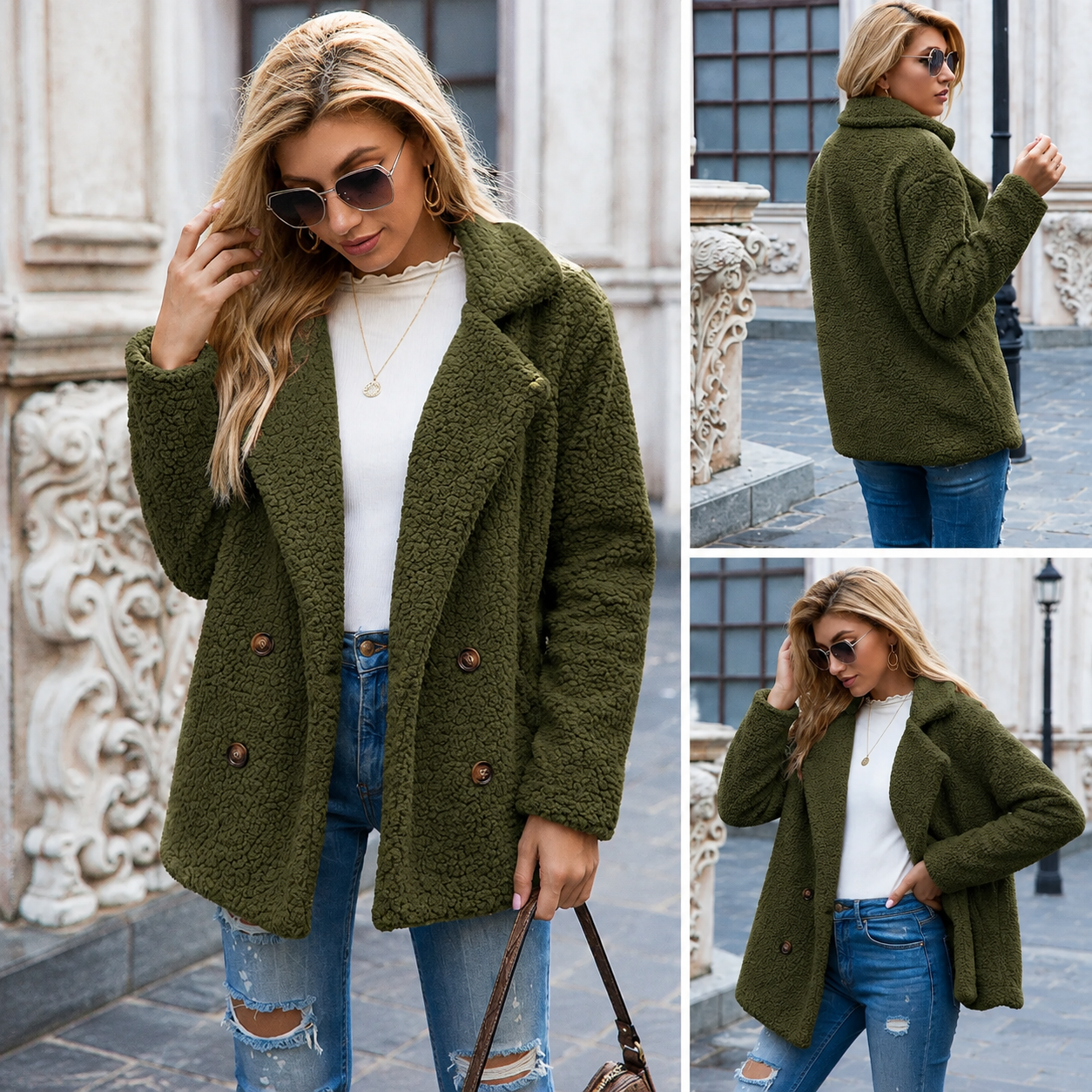 Holly cozy teddy fleece coat with a classic collar in a relaxed fit