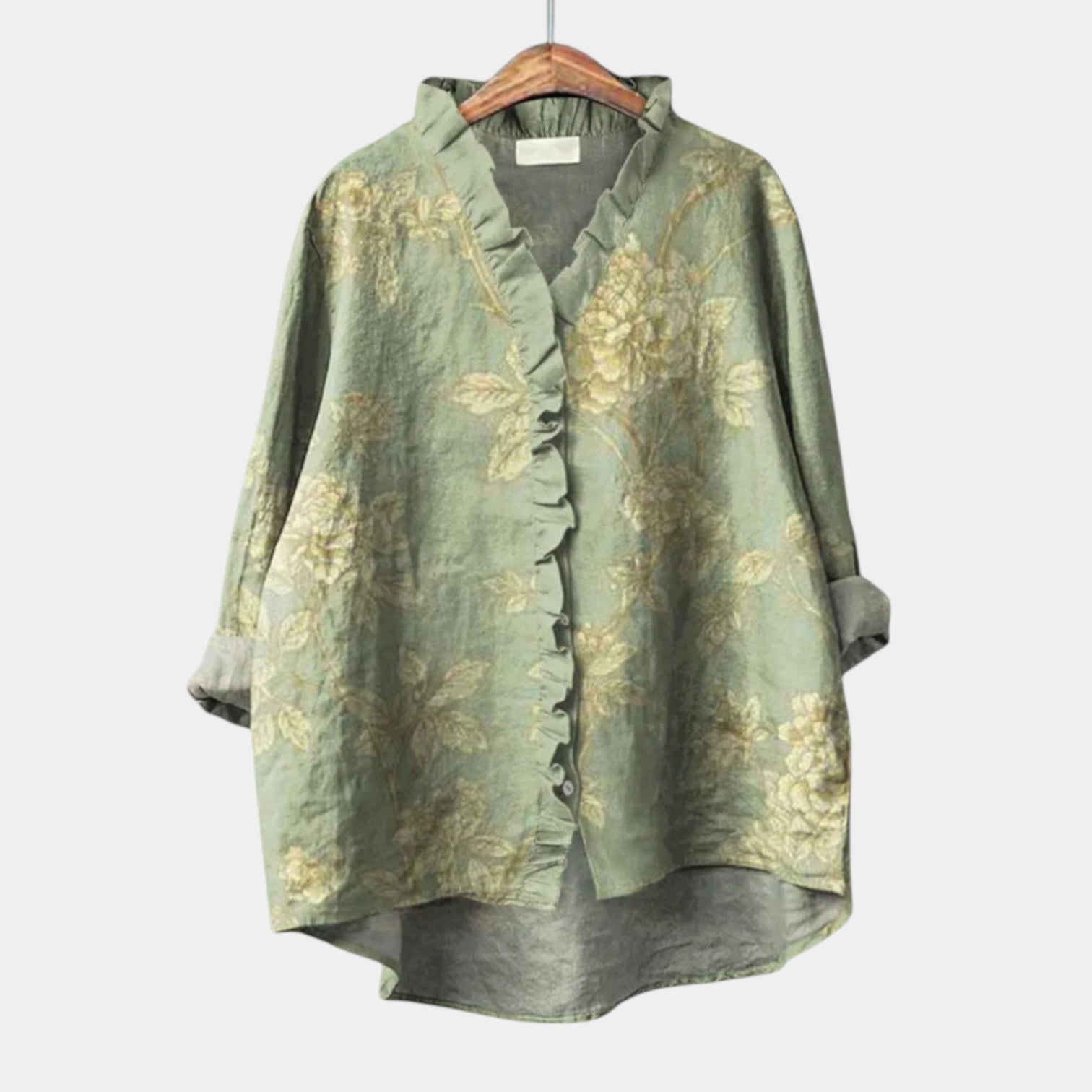 Elegant long-sleeve printed summer blouse in a relaxed, flowing cut