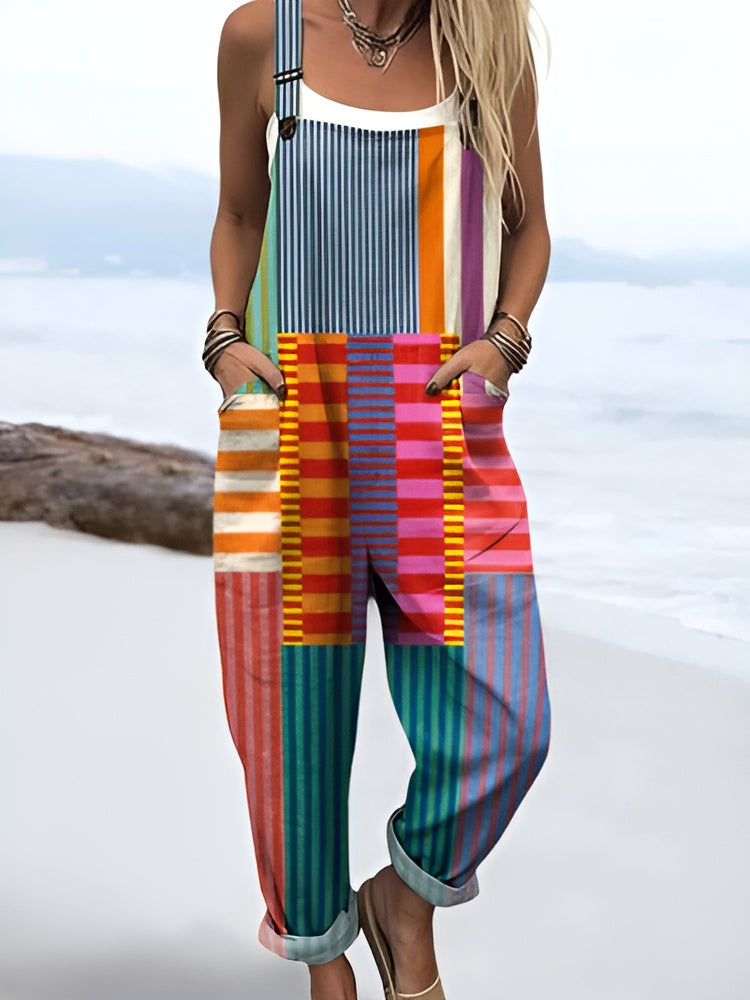 Larke | Colorful Pop-Stripe Overalls