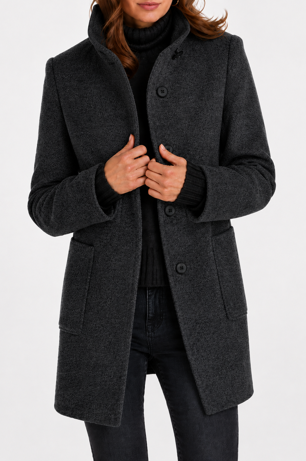 Janet classic wool blend coat with a relaxed fit, shown in several colours