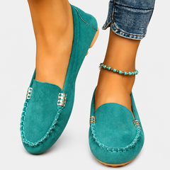 Kaia elegant ballet flats with refined detailing, shown in several colours