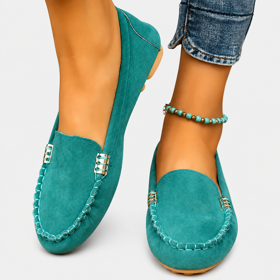 Kaia elegant ballet flats with refined detailing, shown in several colours