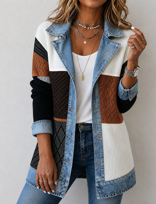 Kristen relaxed-fit jacket blending denim details with soft knit panels