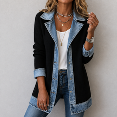 Kristen relaxed-fit jacket blending denim details with soft knit panels
