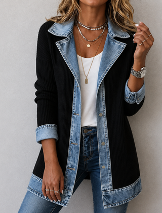 Kristen relaxed-fit jacket blending denim details with soft knit panels